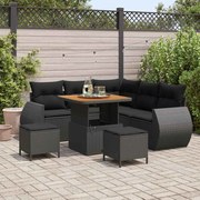 vidaXL Conjunto de Sofá de Jardim em 8 Peças com Almofadas Preto em Rattan Sintético e Acácia