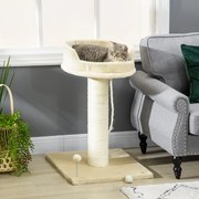 Arranhador para Gatos de 2 Níveis com Plataforma Bola com Mola Corda Suspensa e Poste de Sisal 55x55x83 cm Bege