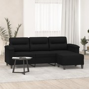 vidaXL Sofá 3 lugares c/ apoio de pés 180 cm tecido microfibra preto