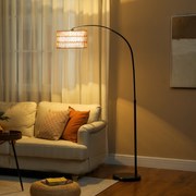 Candeeiro de Pé com Altura Ajustável Ecrã de Juta Interruptor de Pé e Base de Mármore 93x34x144-175 cm Preto, castanho e branco