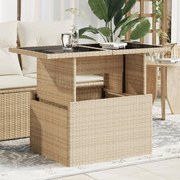 vidaXL Mesa de jardim com tampo de vidro 100x55x73 cm vime PE bege