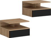 HOMCOM Conjunto de 2 Mesas de Cabeceira Suspensas com Gaveta Montadas na Parede 35x32x22,5 cm Carvalho e Preto | Aosom Portugal