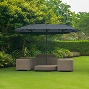 Guarda-sol de 392 cm com dupla face, grande, tamanho duplo, com manivela e 12 varas resistentes para jardim Cinzento