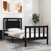 Estrutura de cama com cabeceira 90x200 cm madeira maciça preto