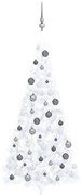 vidaXL Meia árvore Natal artificial pré-iluminada c/ bolas branco