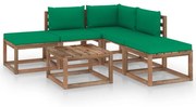 6 pcs conjunto lounge para jardim com almofadões verdes