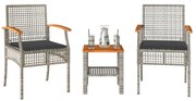 Conjunto de bistrô com almofadões 3 pcs vime PE e acácia cinza