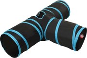 vidaXL Túnel para gatos 3 vias 90 cm poliéster preto e azul