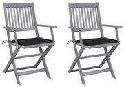 vidaXL Cadeiras exterior dobráveis c/ almofadões 2 pcs acácia maciça