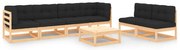 7 pcs conjunto lounge de jardim c/ almofadões pinho maciço