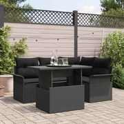 vidaXL Conjunto de Sofá de Jardim de 5 Peças com Almofadas Preto de Rattan Polipropileno