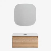 Conjunto De Móvel De Casa De Banho Suspenso 80x50 Cm Em Madeira De Freixo Tedrik Castanho Fresno & Sem Lavatório & Quadrado Led - Sklum