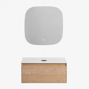 Conjunto De Móvel De Casa De Banho Suspenso Em Madeira De Freixo Tedrik Castanho Fresno & Sem Lavatório & Quadrado Led E Anti-embaciamento - Sklum