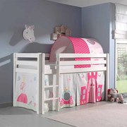 Conjunto Cama alta de Criança PINO 90 x 200 cm + estrado + escada + cortina + túnel Princesa Branca