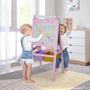 Cavalete Infantil 3 em 1 Cavalete de Arte para Crianças com Quadro Rolo de Papel e 2 Cestos 58,5x50,5x118 cm Rosa