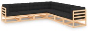vidaXL 7 pcs conjunto lounge de jardim c/ almofadões pinho maciço