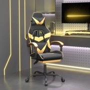 vidaXL Cadeira gaming c/ apoio pés couro artificial preto e dourado