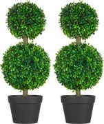 HOMCOM Conjunto de 2 árvores de buxo artificiais com duas bolas, tronco e vaso incluídos - altura 60 cm verde | Aosom Portugal