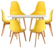 Conjunto Mesa Tower Retangular 120 x 80 cm Branca e Pack 6 Cadeiras Kelen - Amarelo