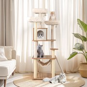 Arranhador para gatos em madeira de 168 cm com 3 poleiros almofadados Natural+Branco