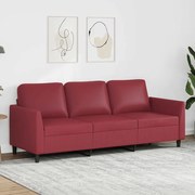 vidaXL Sofá de 3 lugares 180 cm couro artificial vermelho tinto
