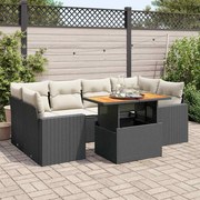 vidaXL 7 pcs conjunto de sofás p/ jardim c/ almofadões vime PE preto