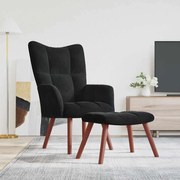 vidaXL Cadeira de descanso com banco veludo preto