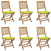 vidaXL Cadeiras de jardim dobráveis c/ almofadões 6 pcs acácia maciça