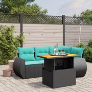 vidaXL 5 pcs conjunto de sofás p/ jardim c/ almofadões vime PE preto