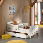 Cama infantil JUMPER transformável em 3 medidas 140, 160 e 200 cm + Estrado + Gaveta + colchão (140 + 60 cm) Branco