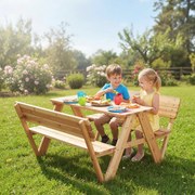 Mesa de piquenique para crianças com mesa e cadeira para atividades ao ar livre com 2 bancos incorporados natural