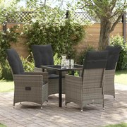vidaXL Conjunto de Jantar de Jardim 5 Peças com Almofadas em Rattan Sintético Cinza