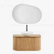 Conjunto De Móvel De Casa De Banho Suspenso 90x40 Cm Em Madeira De Manga Analis Madeira De Manga & Cimento Redondo Branco Ø40 Cm Zavion & Oval - Sklum