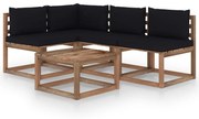 5 pcs conjunto lounge p/ jardim c/ almofadões pretos