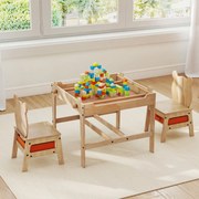 Conjunto de mesa e 2 cadeiras infantil 4 em 1 com quadro branco reversível e giz 2 gavetas de armazenamento Móvel de madeira Panda
