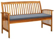 vidaXL Banco de jardim c/ almofadão 147 cm madeira de acácia maciça