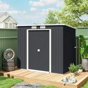 Abrigo de Jardim 213x130x173 Abrigo de Exterior de Aço Galvanizado com Porta Corredeira para Armazenamento Cinza Escuro