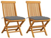 vidaXL Cadeiras de jardim c/ almofadões cinzentos 2 pcs teca maciça