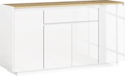 HOMCOM Aparador de Sala de Estar com 4 Portas Gaveta e Prateleiras Ajustáveis 140x40x75 cm Madeira e Branco Brilhante | Aosom Portugal