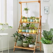 Estante decorativa dobrável para plantas e flores para interior, exterior, relvado, jardim, varanda, 70 x 40 x 120-144 cm bambu