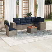 vidaXL 7 pcs conjunto sofás p/ jardim c/ almofadões vime PE cinzento