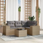 vidaXL 5 pcs conjunto de sofás p/ jardim com almofadões vime PE bege
