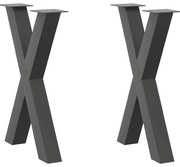 vidaXL Pés para mesa de jantar em formato de X, 2 peças, antracite, 50x(72-73) cm, aço