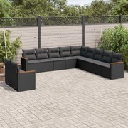 vidaXL 11 pcs conjunto sofás de jardim c/ almofadões vime PE preto