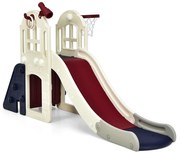 Escorrega grande 6 em 1 com cesta de basquete para playground interno e externo - rosa