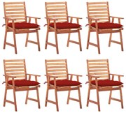 vidaXL Cadeiras de jantar p/ jardim 6 pcs c/ almofadões acácia maciça
