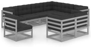 9pcs conjunto lounge de jardim c/ almofadões pinho maciço cinza