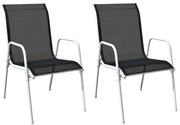 vidaXL Cadeiras de jardim empilháveis 2 pcs aço e textilene preto