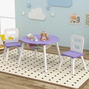 Conjunto de mesa e cadeira redonda para crianças Conjunto de 3 peças com mesa de actividades em madeira e centro de rede Acessórios de decoração roxo