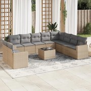 vidaXL 11 pcs conjunto sofás de jardim c/ almofadões vime PE bege